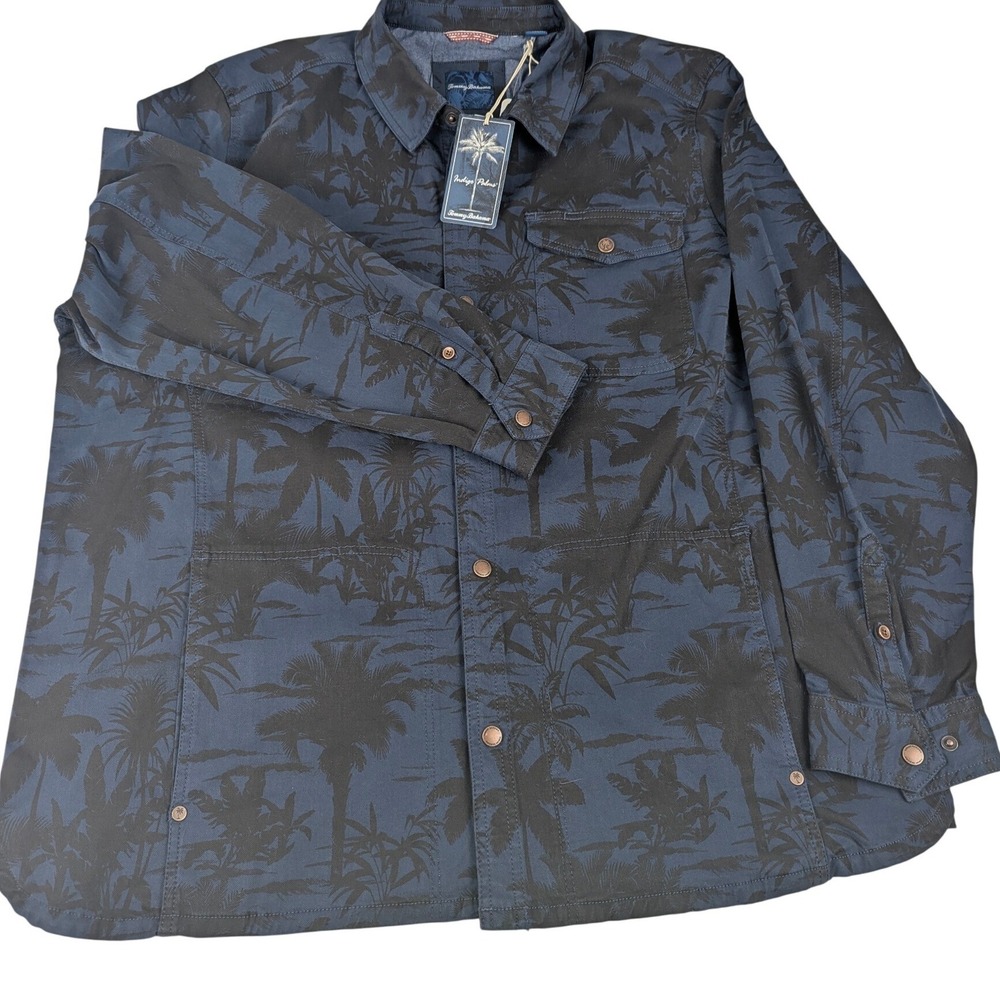 Tommy Bahama Indigo Palms Mens XXXL Navy Blue Tropical Palm Print Button Shirt
